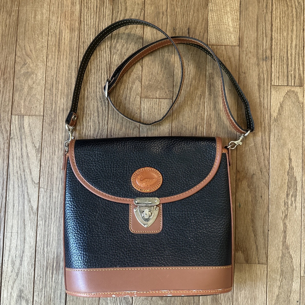 Pebbled Leather Shoulder Bag Carina‎ Intl Black Cognac 10.5in Vintage
